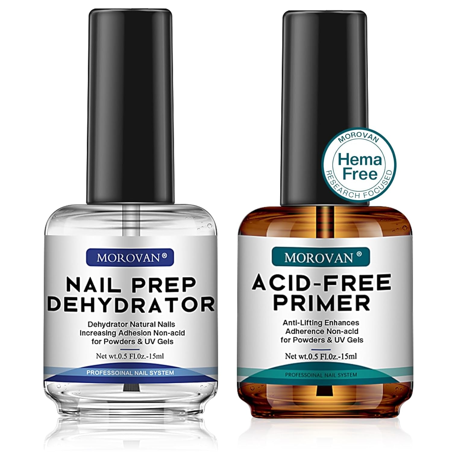 Professional Natural Nail Prep Dehydrate and Acid-Free Primer, Dehydrator for Acrylic and Gel Nail Polish, Non Acid Primer for UV Gels Fast Dry Superior Bonding Agent Gift Box Set