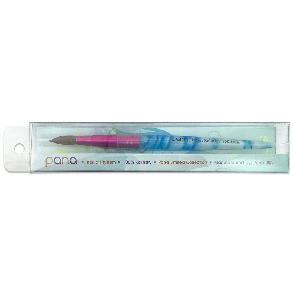 USA Acrylic Nail Brush Pure Kolinsky Hair Acrylic White Swirl Blue Handle with Pink Ferrule round Shaped - Size 10