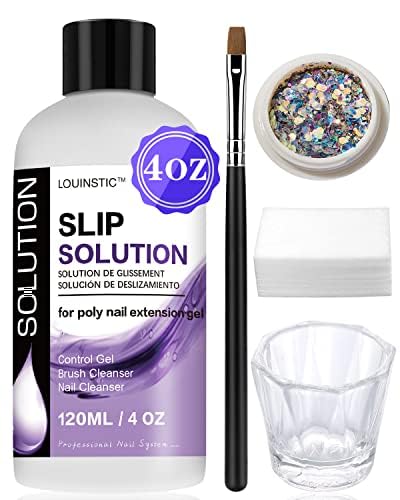 Polygel Slip Solution - 4Oz Slip Solution for Polygel Nails, Anti-Stick Slip Solution for Nail Extension, Brush Clean Liquid, Easy to Use Suitable for Polygel Nail Kit, Beginners, Nail Salon