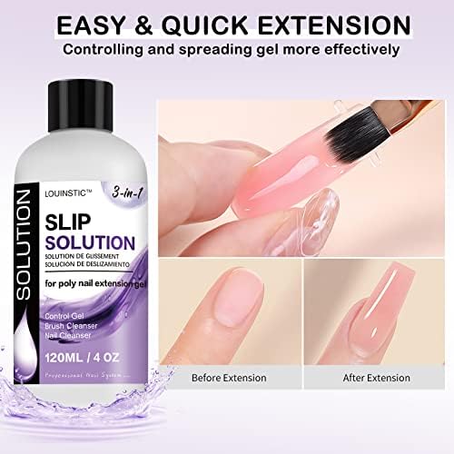 Polygel Slip Solution - 4Oz Slip Solution for Polygel Nails, Anti-Stick Slip Solution for Nail Extension, Brush Clean Liquid, Easy to Use Suitable for Polygel Nail Kit, Beginners, Nail Salon