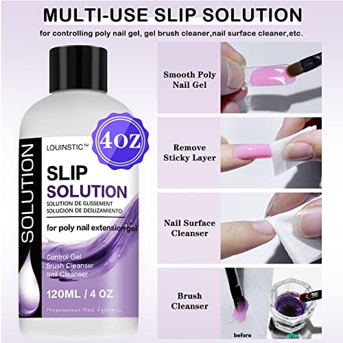 Polygel Slip Solution - 4Oz Slip Solution for Polygel Nails, Anti-Stick Slip Solution for Nail Extension, Brush Clean Liquid, Easy to Use Suitable for Polygel Nail Kit, Beginners, Nail Salon