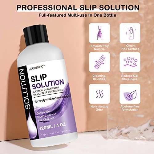 Polygel Slip Solution - 4Oz Slip Solution for Polygel Nails, Anti-Stick Slip Solution for Nail Extension, Brush Clean Liquid, Easy to Use Suitable for Polygel Nail Kit, Beginners, Nail Salon