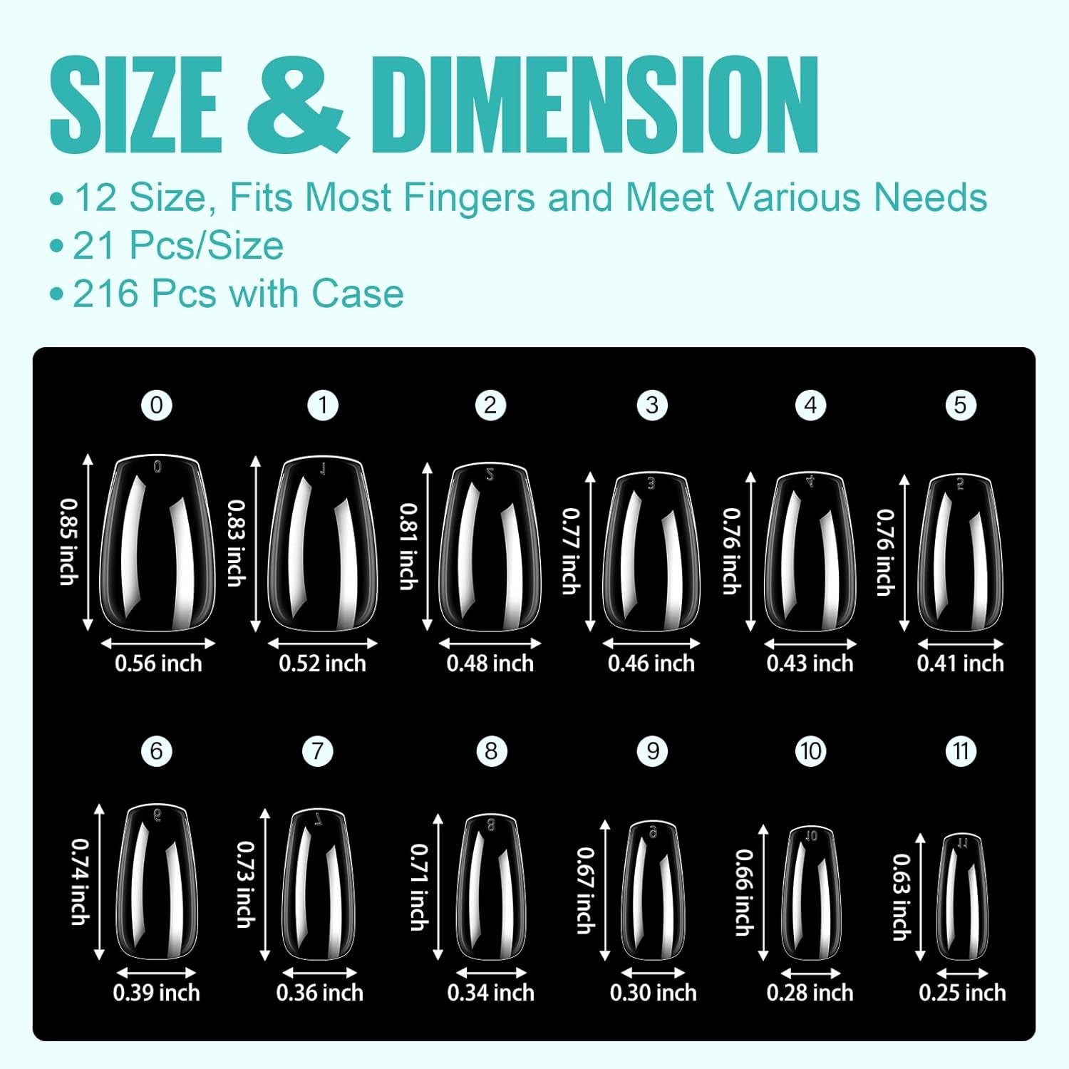 Coffin Acrylic Nails - Clear Short Coffin Nails, 216Pcs Fake False Nails for Nail Extension, Soft Gel Press on Nails for Beginners and Professional