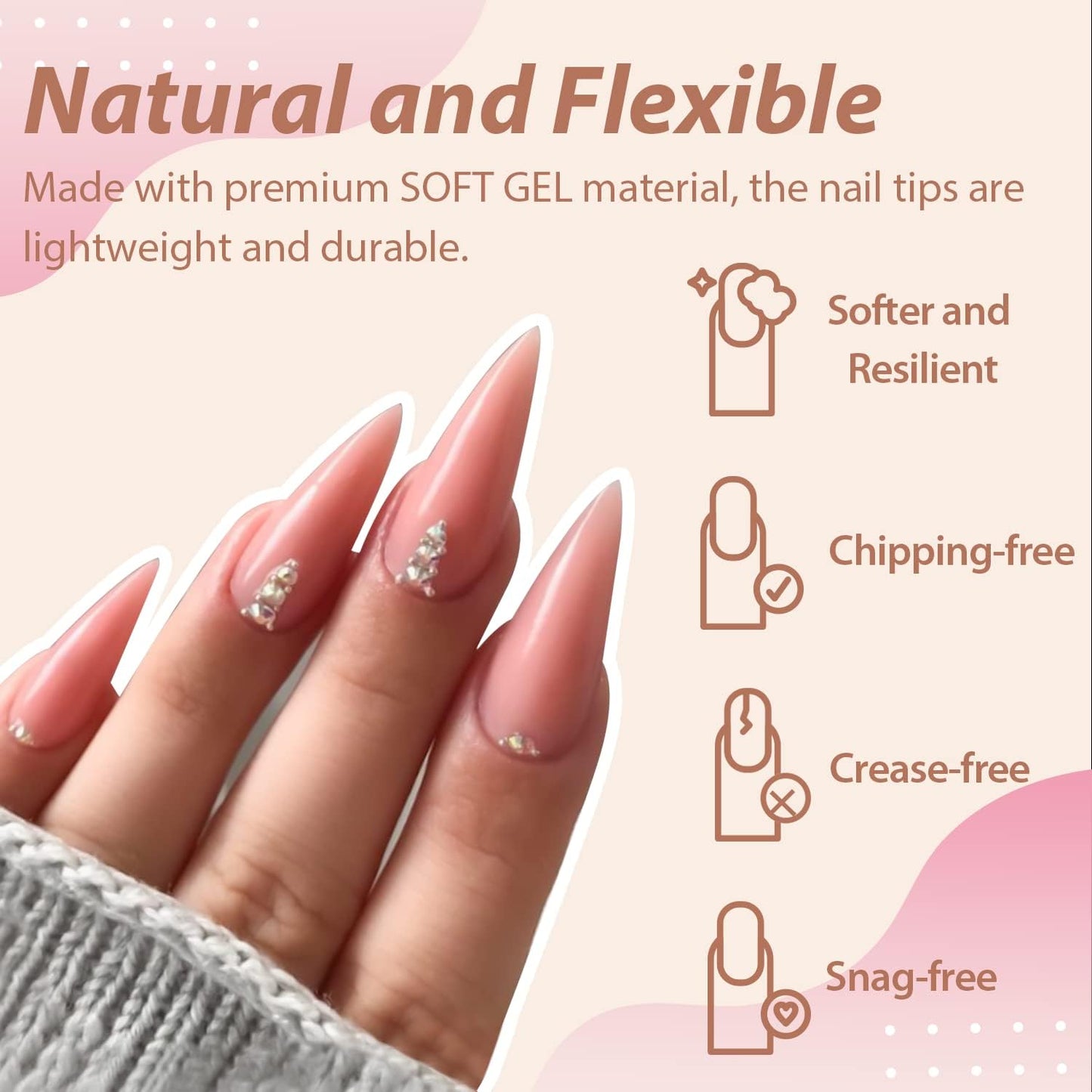 Long Stiletto Gel X Nail Tips Full Cover 504PCS Pre-Shape Long Stiletto Almond Fake Clear Nails Tips No Need File Stiletto Gel Tips No C Curve for Nail Extension DIY Art Salon 12 Sizes