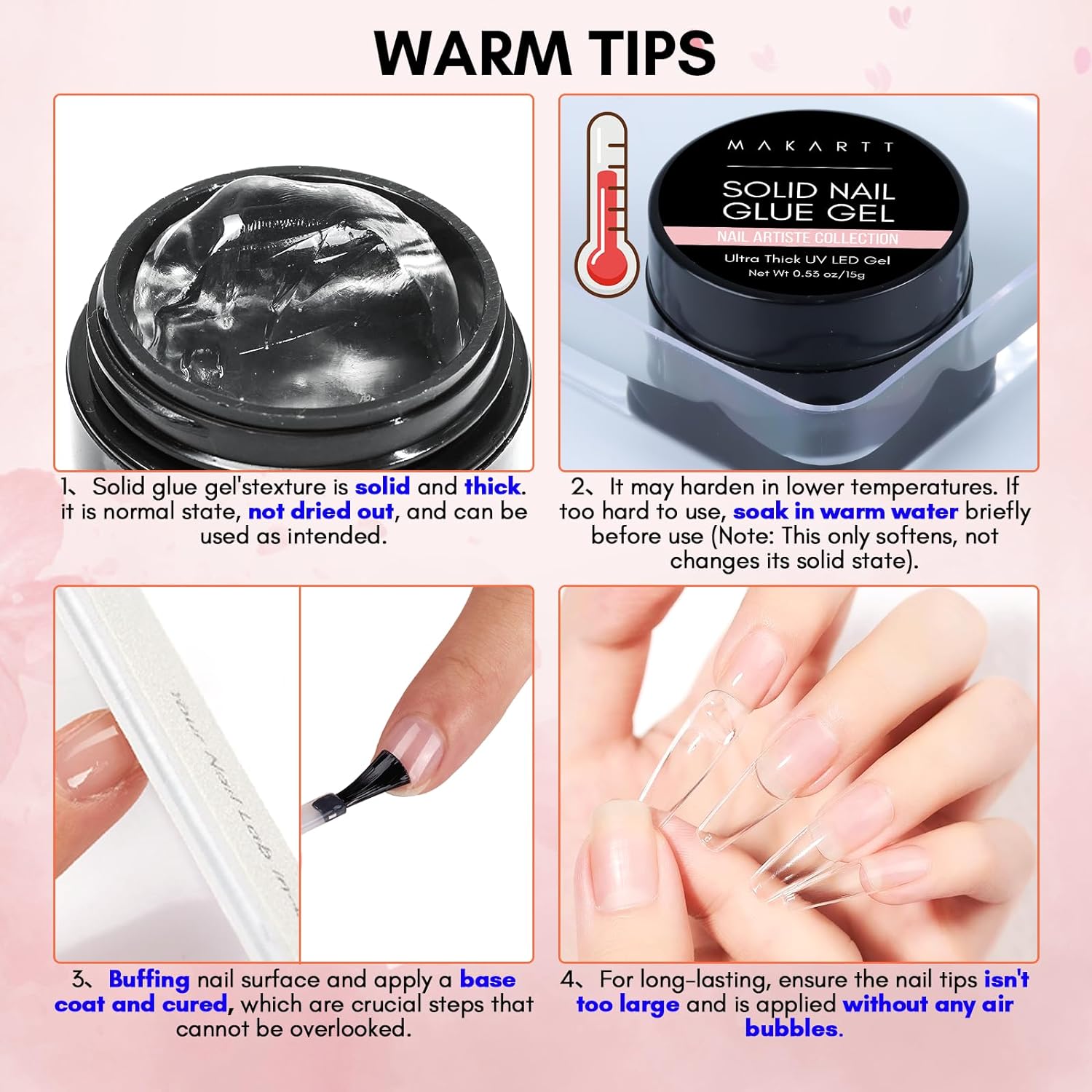 Solid Nail Glue Gel for Press on Nails- Strong Clear Acrylic Nail Tips Solid Gel Nail Glue for Fake Nails Soft Gel Nail Tips Solid Hard Gel for Nails Nail Art DIY Home 15ML UV Light Cured