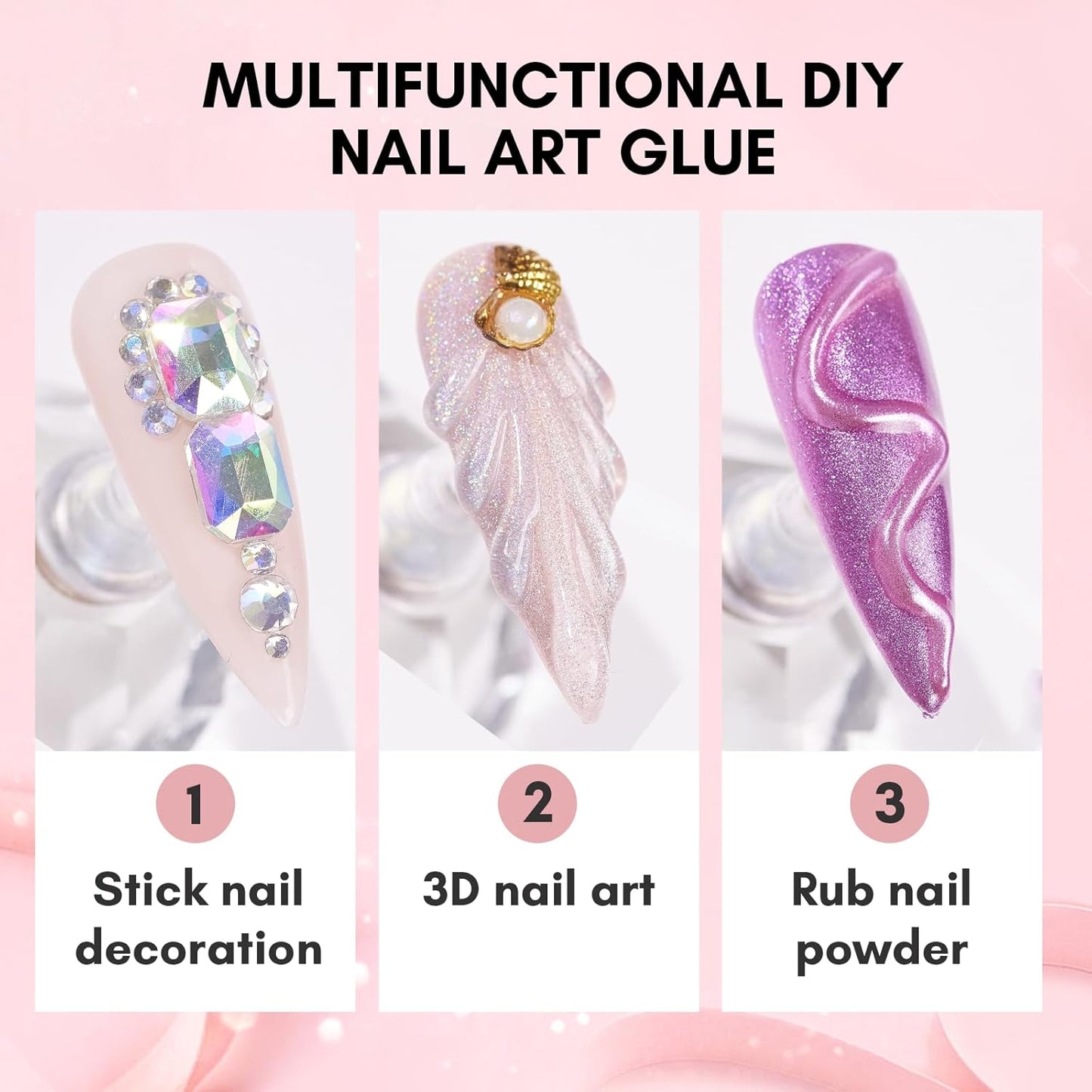 Nail Rhinestone Glue for Nails: Super Strong Gel Nail Glue for Valentines Day Decorations Nail Charm 3D Nails Bling Gel for Nail Gem Nail Art Jewel Diamonds 30ML Cured Need Beauty Gift