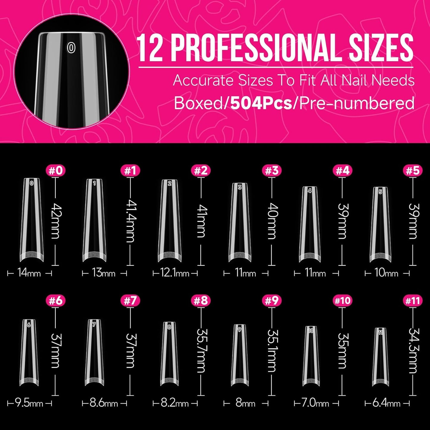 Extra Long Coffin Nail Tips No C Curve 504PCS XXL Coffin Nails Half Cover Long Coffin Gel X Nails Tips Clear Fake False Nails Long Gel Extensions for Nail Art Salon Home DIY No Need File