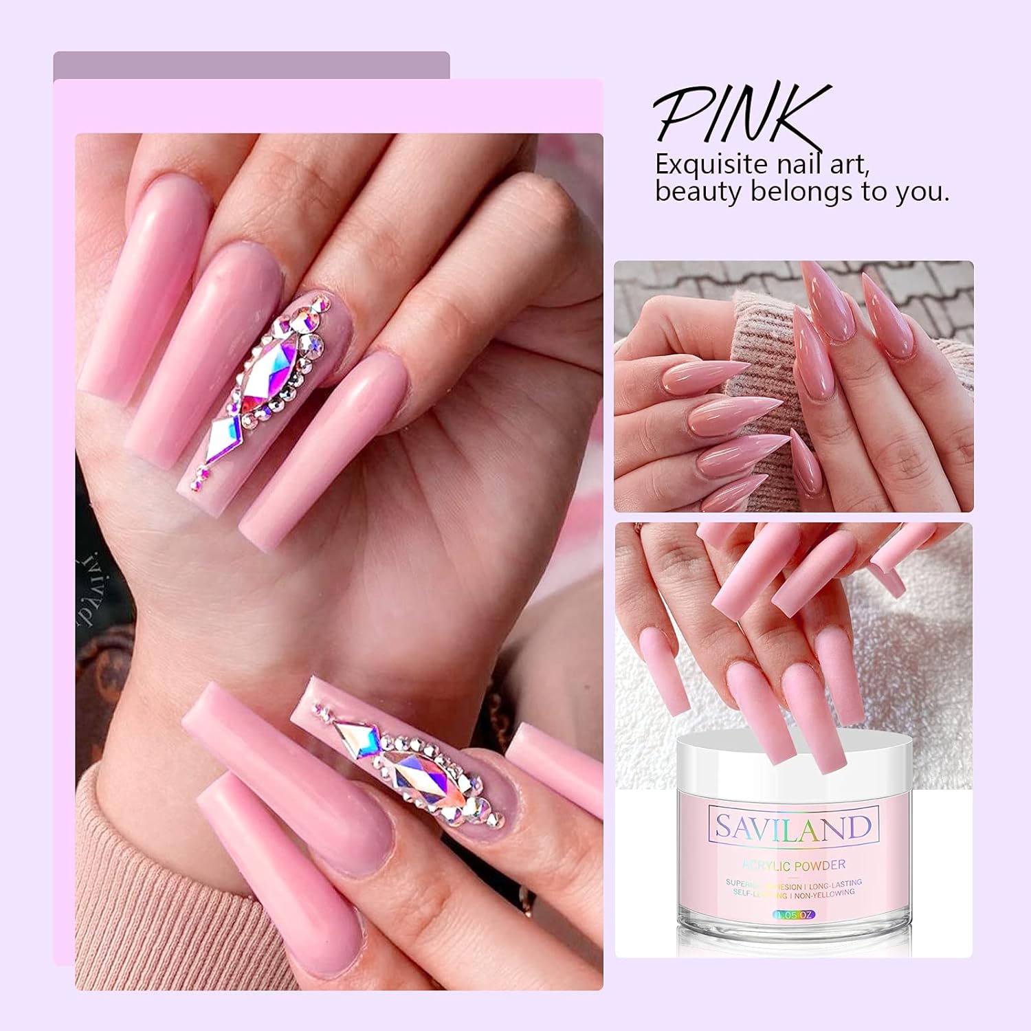 Pink Acrylic Powder - 30G Professional Colored Acrylic Nail Powder for Acrylic Nails Extension, 3D Nail Art Acrylic Polymer Powder, No Need Nail Lamp