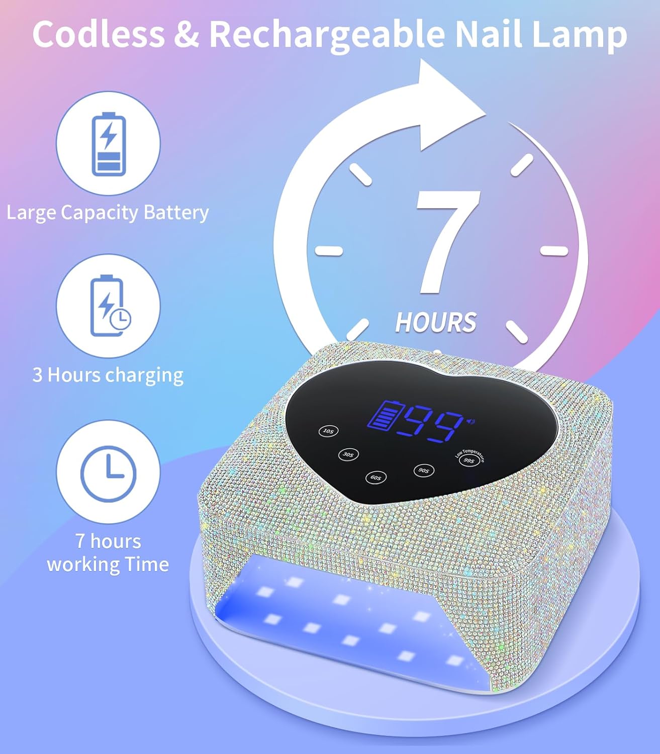 UV Light for Nails,  Cordless UV Nail Lamp for Gel Nails 72W, Rechargeable Diamond LED Nail Dryer with 5 Timer Setting,Touch Control & Auto Sensor, Fast Nail Light Curing Lamp for Salon & Home