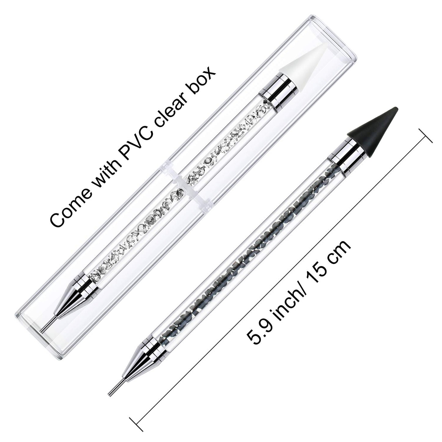 2 Pieces Rhinestone Picker Dotting Pen, Dual-Ended Rhinestone Gems Crystals Studs Picker Wax Pencil Pen Crystal Beads Handle Manicure Nail Art DIY Decoration Tool (Black White)