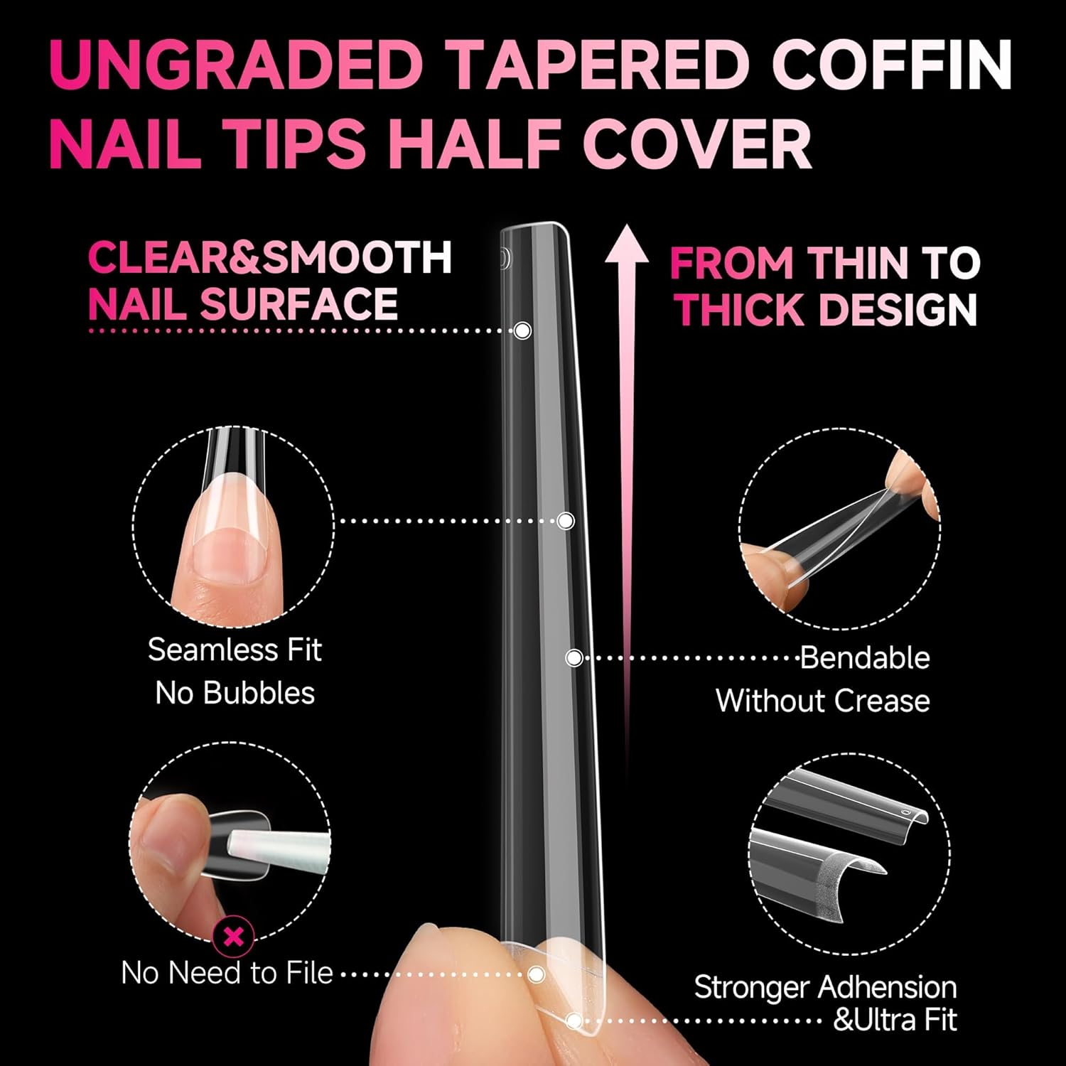 Extra Long Coffin Nail Tips No C Curve 504PCS XXL Coffin Nails Half Cover Long Coffin Gel X Nails Tips Clear Fake False Nails Long Gel Extensions for Nail Art Salon Home DIY No Need File