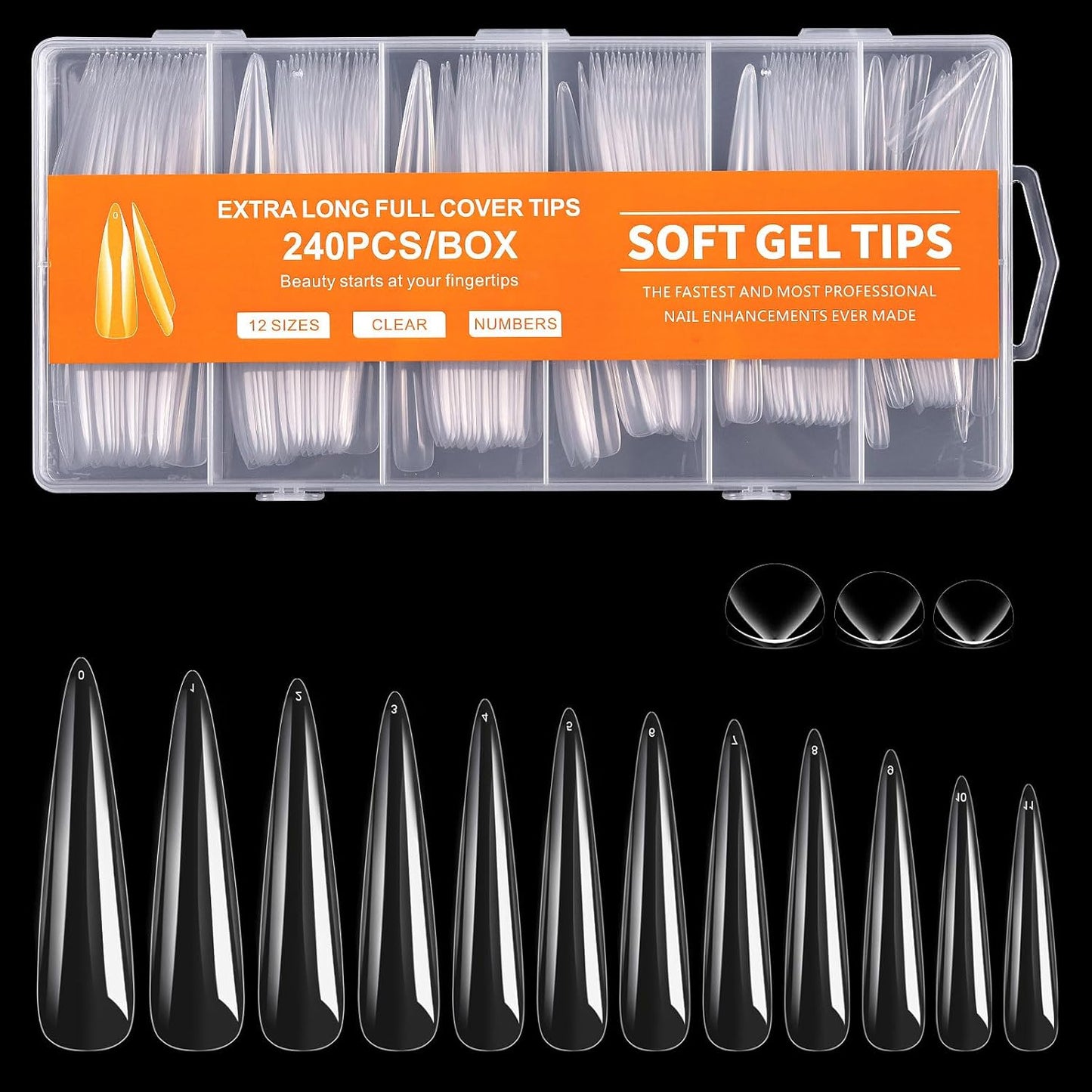 550Pcs Coffin Nail Tips, Medium Coffin Soft Gel X Nail Tips, 11 Sizes Full Cover Acrylic False Nail Tips, for Beginner and Professional Home Salon Diy