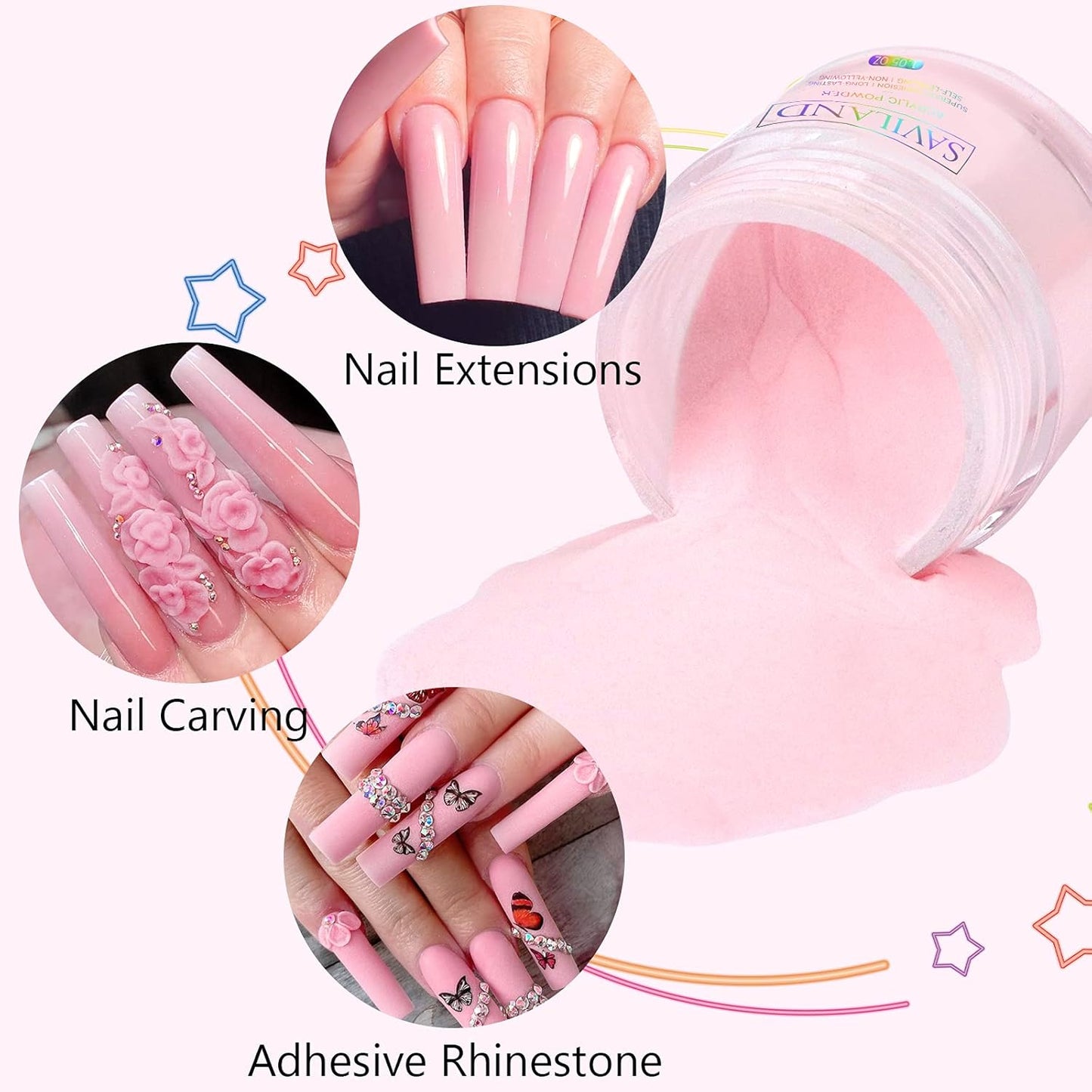 Pink Acrylic Powder - 30G Professional Colored Acrylic Nail Powder for Acrylic Nails Extension, 3D Nail Art Acrylic Polymer Powder, No Need Nail Lamp