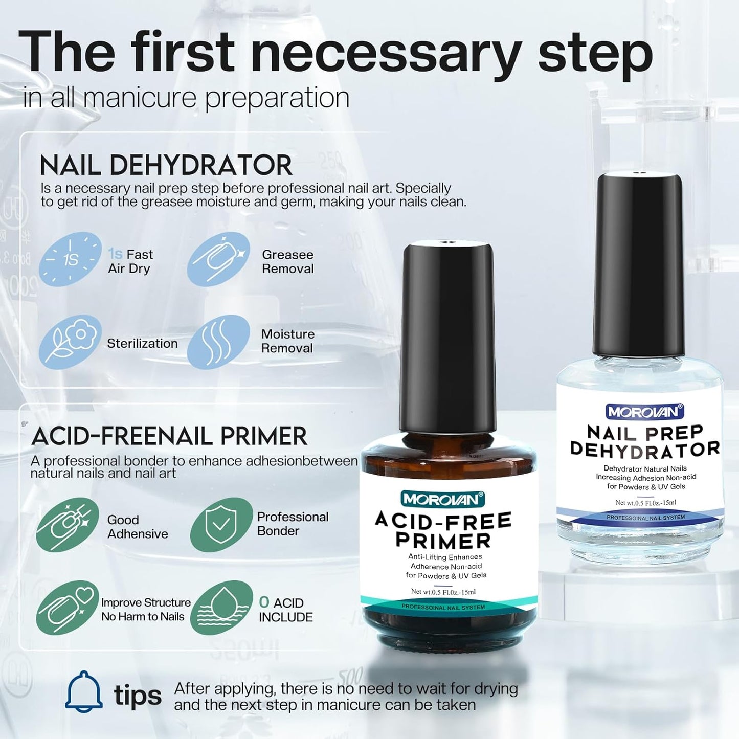 Professional Natural Nail Prep Dehydrate and Acid-Free Primer, Dehydrator for Acrylic and Gel Nail Polish, Non Acid Primer for UV Gels Fast Dry Superior Bonding Agent Gift Box Set