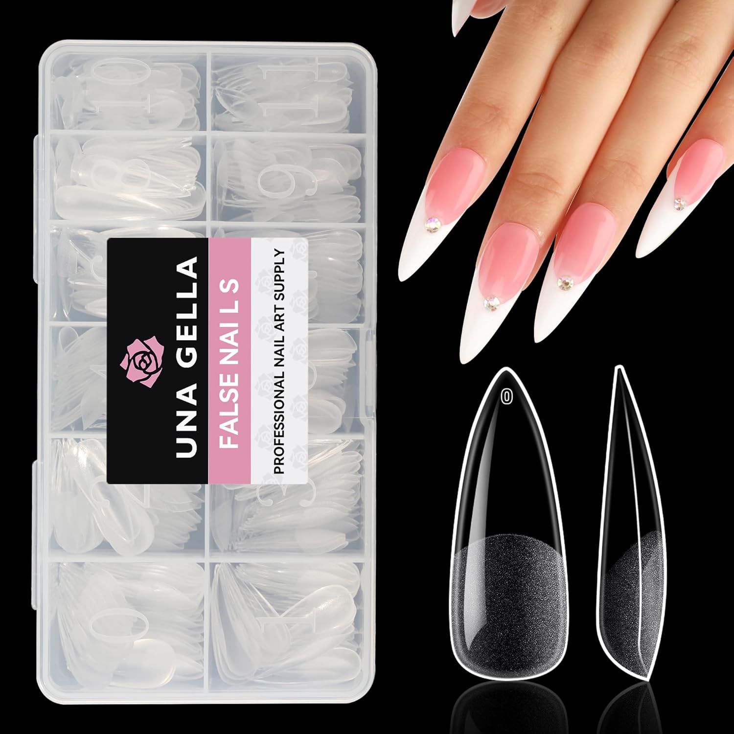 Long Stiletto Gel X Nail Tips Full Cover 504PCS Pre-Shape Long Stiletto Almond Fake Clear Nails Tips No Need File Stiletto Gel Tips No C Curve for Nail Extension DIY Art Salon 12 Sizes