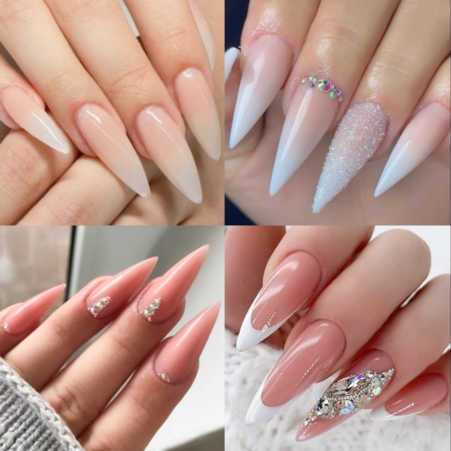 Long Stiletto Gel X Nail Tips Full Cover 504PCS Pre-Shape Long Stiletto Almond Fake Clear Nails Tips No Need File Stiletto Gel Tips No C Curve for Nail Extension DIY Art Salon 12 Sizes