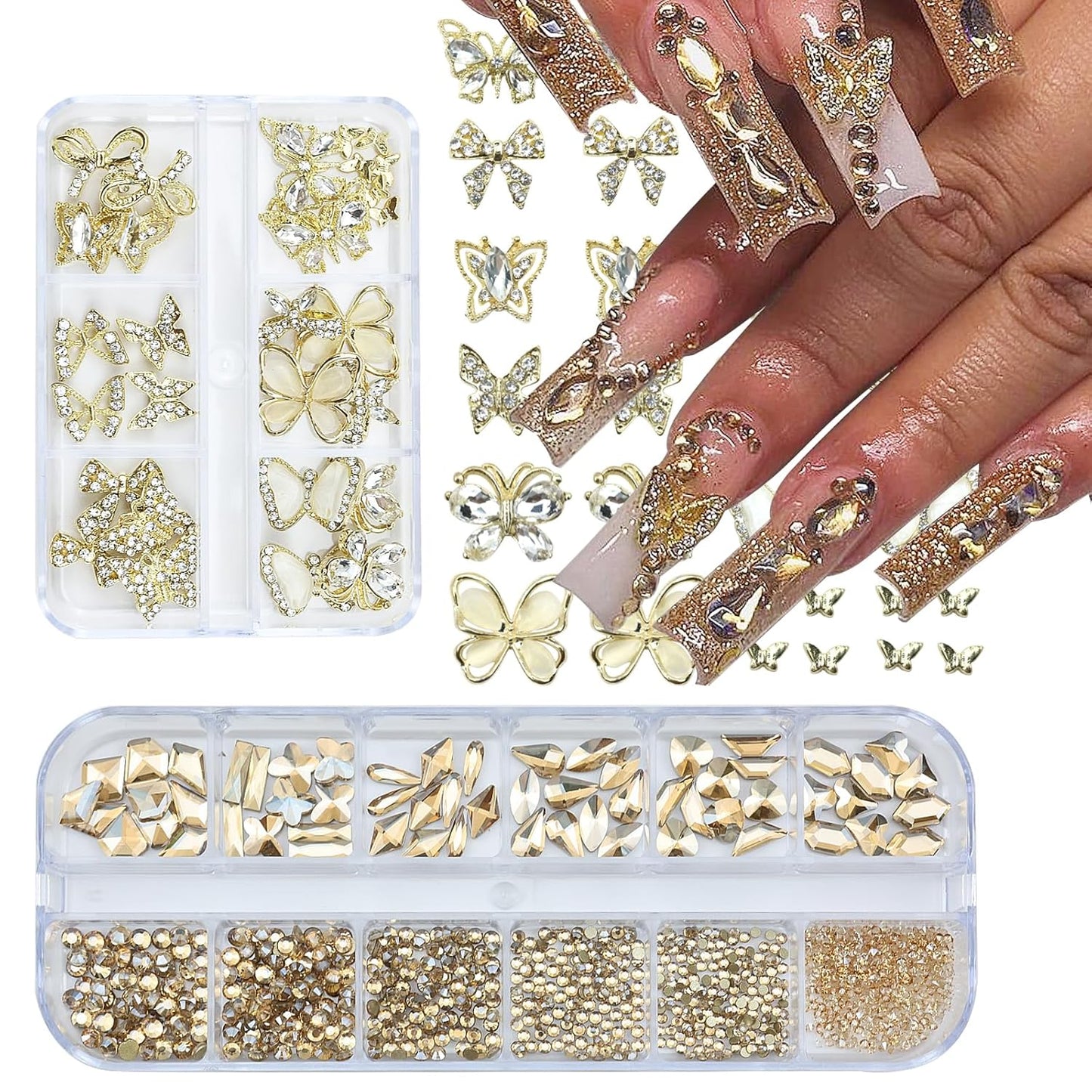 4 Boxes Flatback Rhinestones and Pearls Nail Charms for Acrylics - Crystals, Half Rounds, and Accessories for DIY Nail Art Decor