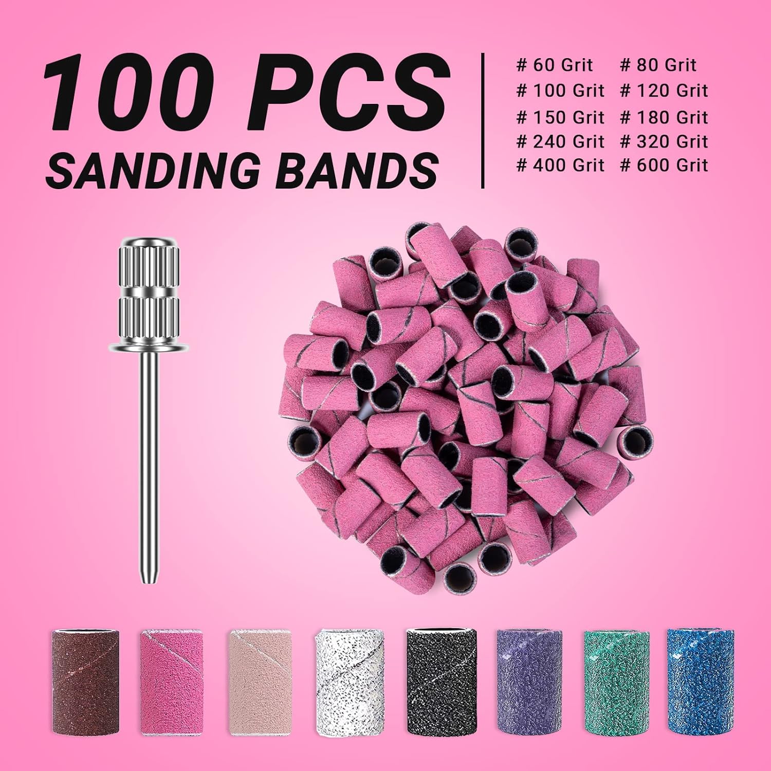 100 Pcs Nail Drill Bits Sanding Bands for Nail Drill 180 Fine Grit Nail File Sanding Bands for Acrylic Nails Gel Manicures and Pedicure