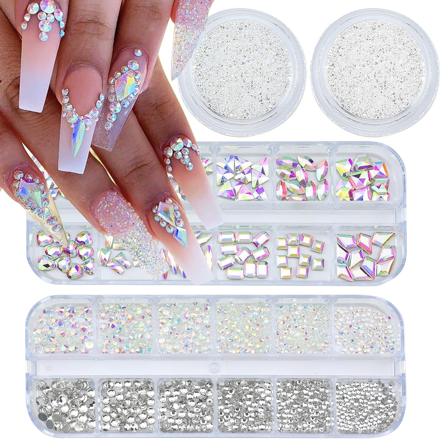 4 Boxes Flatback Rhinestones and Pearls Nail Charms for Acrylics - Crystals, Half Rounds, and Accessories for DIY Nail Art Decor