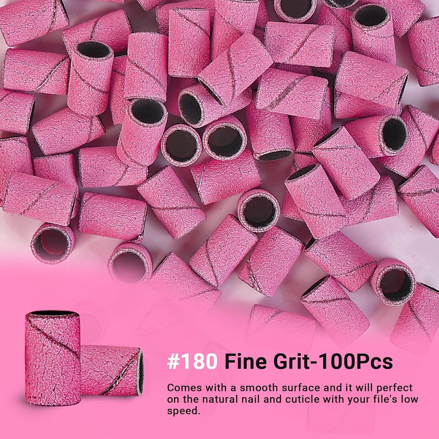 100 Pcs Nail Drill Bits Sanding Bands for Nail Drill 180 Fine Grit Nail File Sanding Bands for Acrylic Nails Gel Manicures and Pedicure