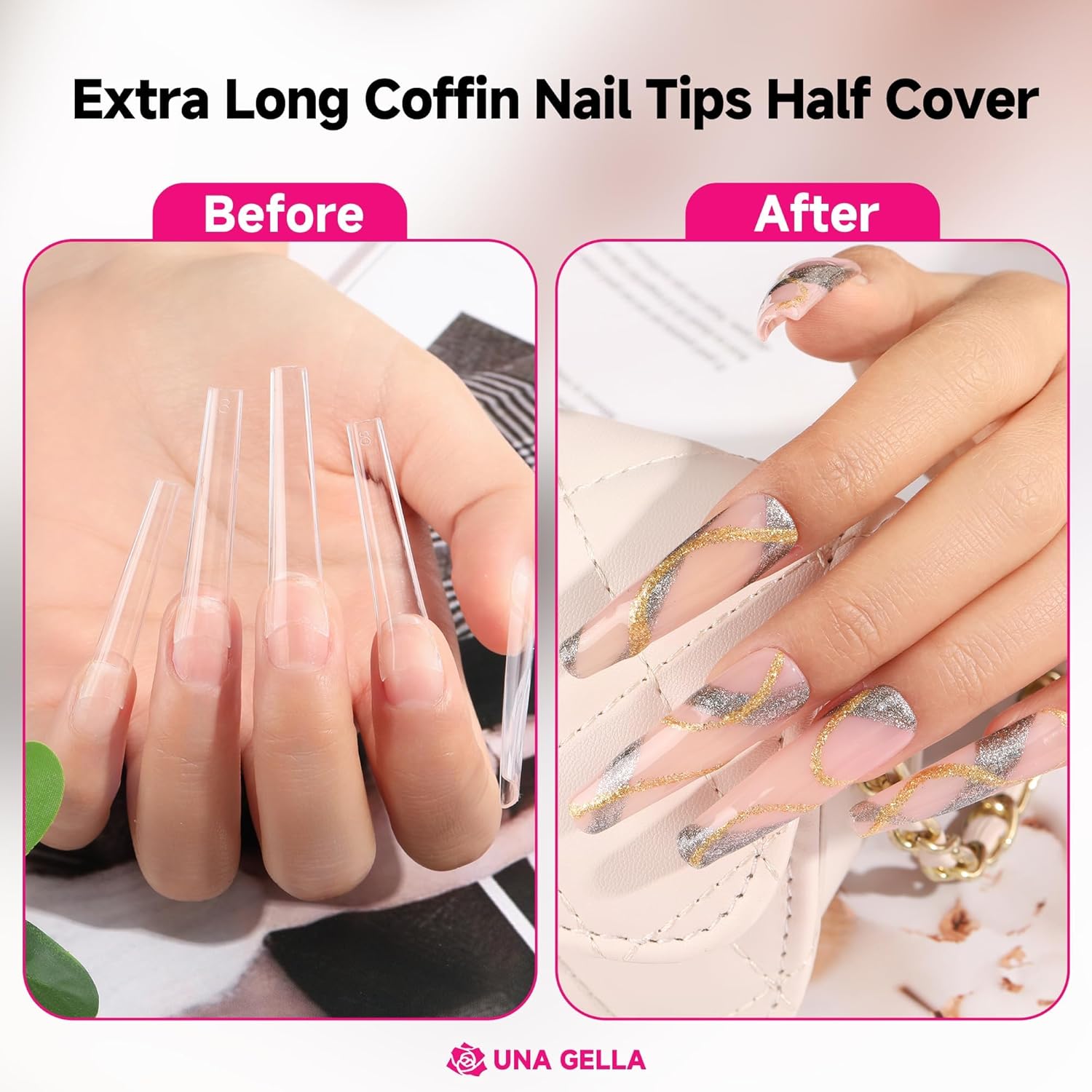 Extra Long Coffin Nail Tips No C Curve 504PCS XXL Coffin Nails Half Cover Long Coffin Gel X Nails Tips Clear Fake False Nails Long Gel Extensions for Nail Art Salon Home DIY No Need File