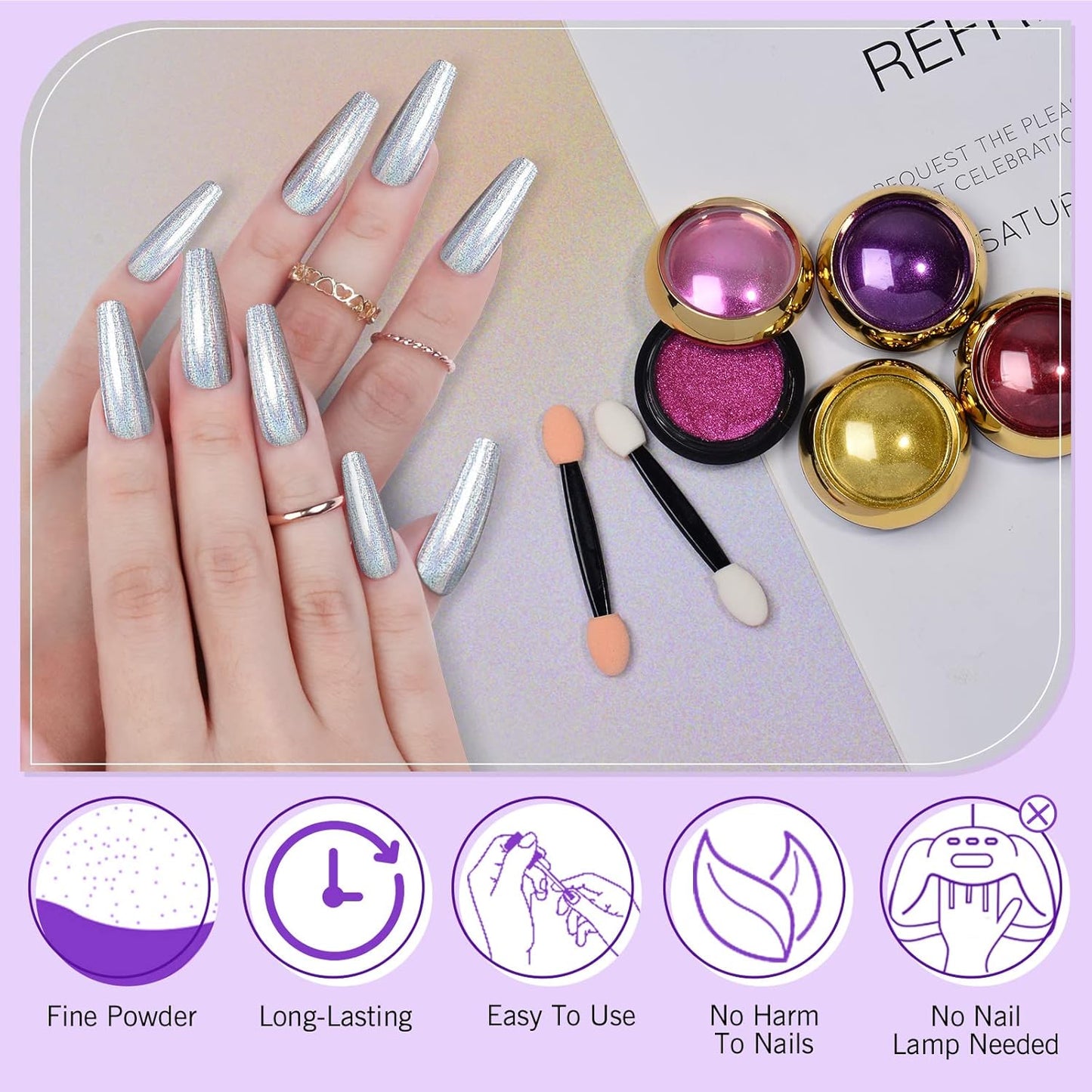 24Pcs  Chrome Nail Powder Set - Metallic Mirror Effect Holographic Nail Powder Silver Red Green Gold Nail Chrome Powder for Nails Art Decoration