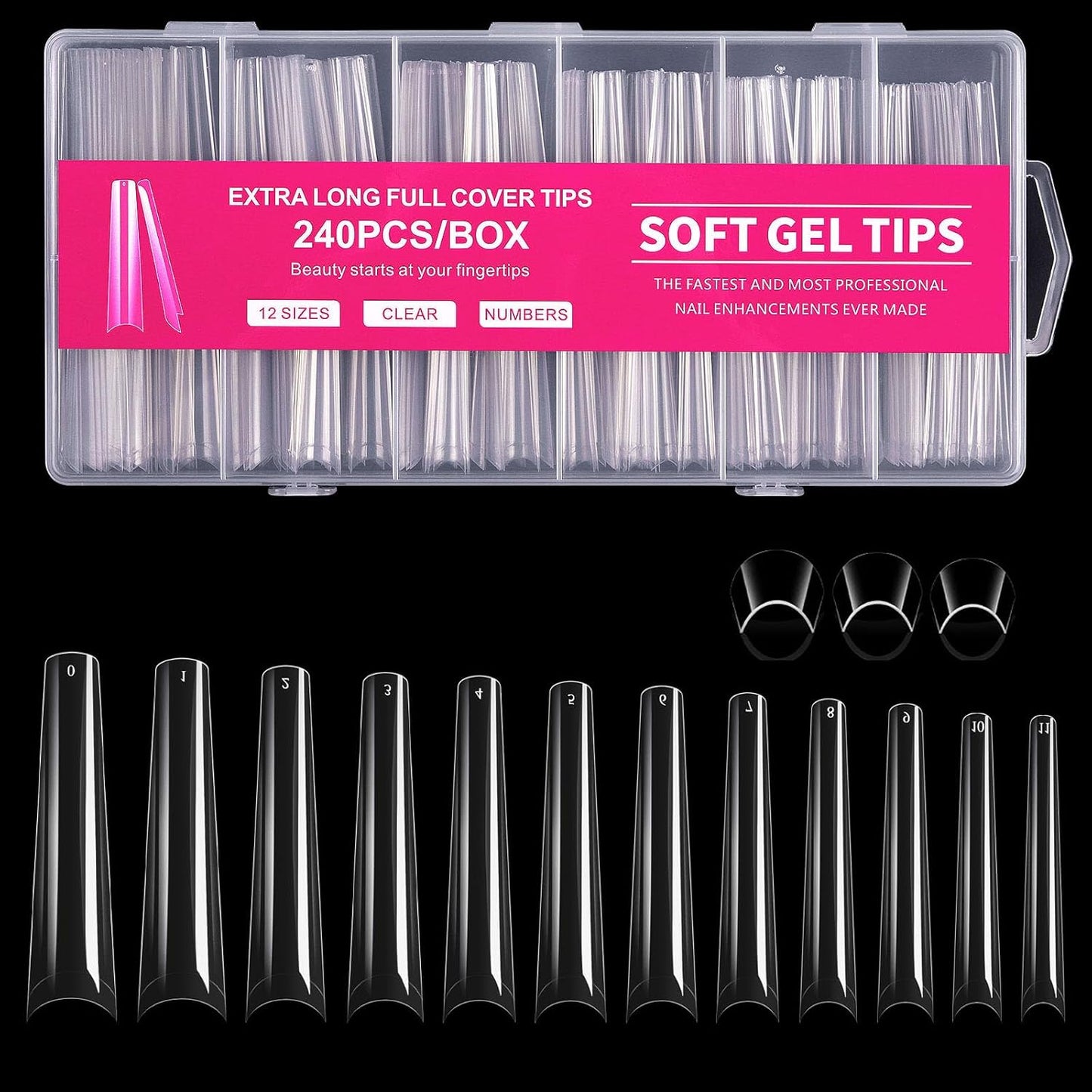 550Pcs Coffin Nail Tips, Medium Coffin Soft Gel X Nail Tips, 11 Sizes Full Cover Acrylic False Nail Tips, for Beginner and Professional Home Salon Diy