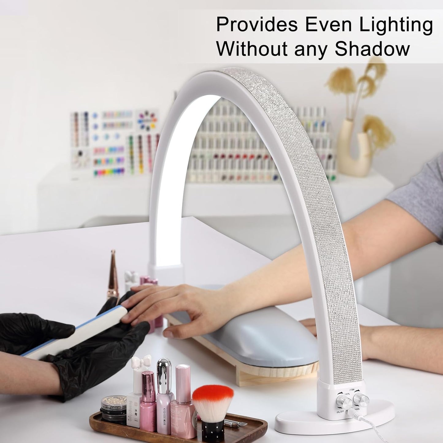 Half Moon Light for Nail Desk, 28 Inch Nail Tech Desk Lamp Stepless Adjustment Lash Lamp for Eyelash Extensions, Manicure, Tattoo Lighting Lamp (White)