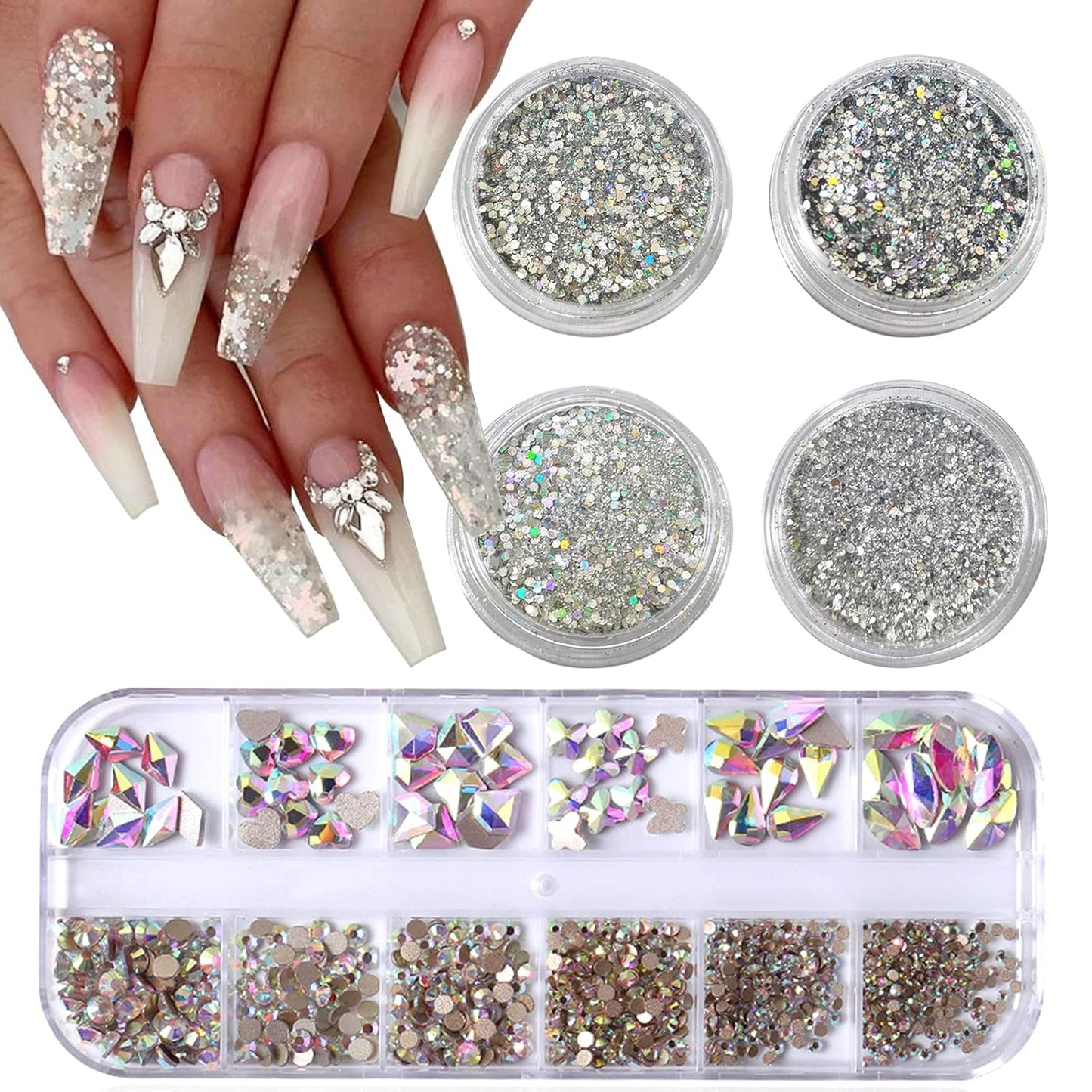 4 Boxes Flatback Rhinestones and Pearls Nail Charms for Acrylics - Crystals, Half Rounds, and Accessories for DIY Nail Art Decor