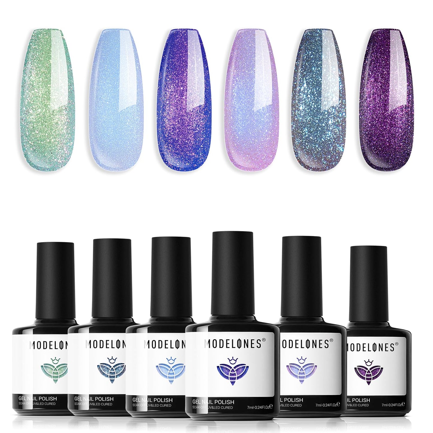 Chameleon Gel Nail Polish Set- 6 Colors Aurora Shimmer Glitter Gel Polish Kit Blue Green Purple Nail Gel Polish All Seasons Soak off LED Nail Lamp Nail Art Gel Kit DIY Salon Gift for Women