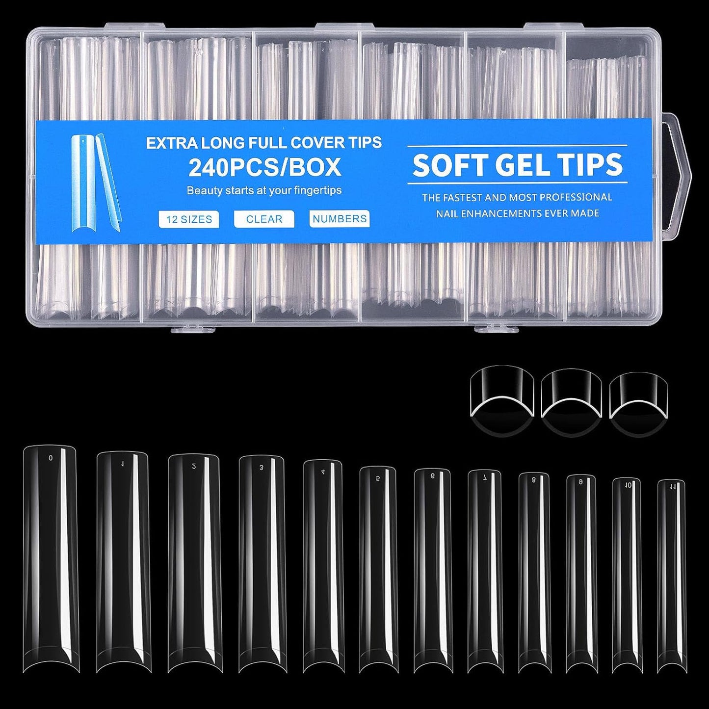 550Pcs Coffin Nail Tips, Medium Coffin Soft Gel X Nail Tips, 11 Sizes Full Cover Acrylic False Nail Tips, for Beginner and Professional Home Salon Diy