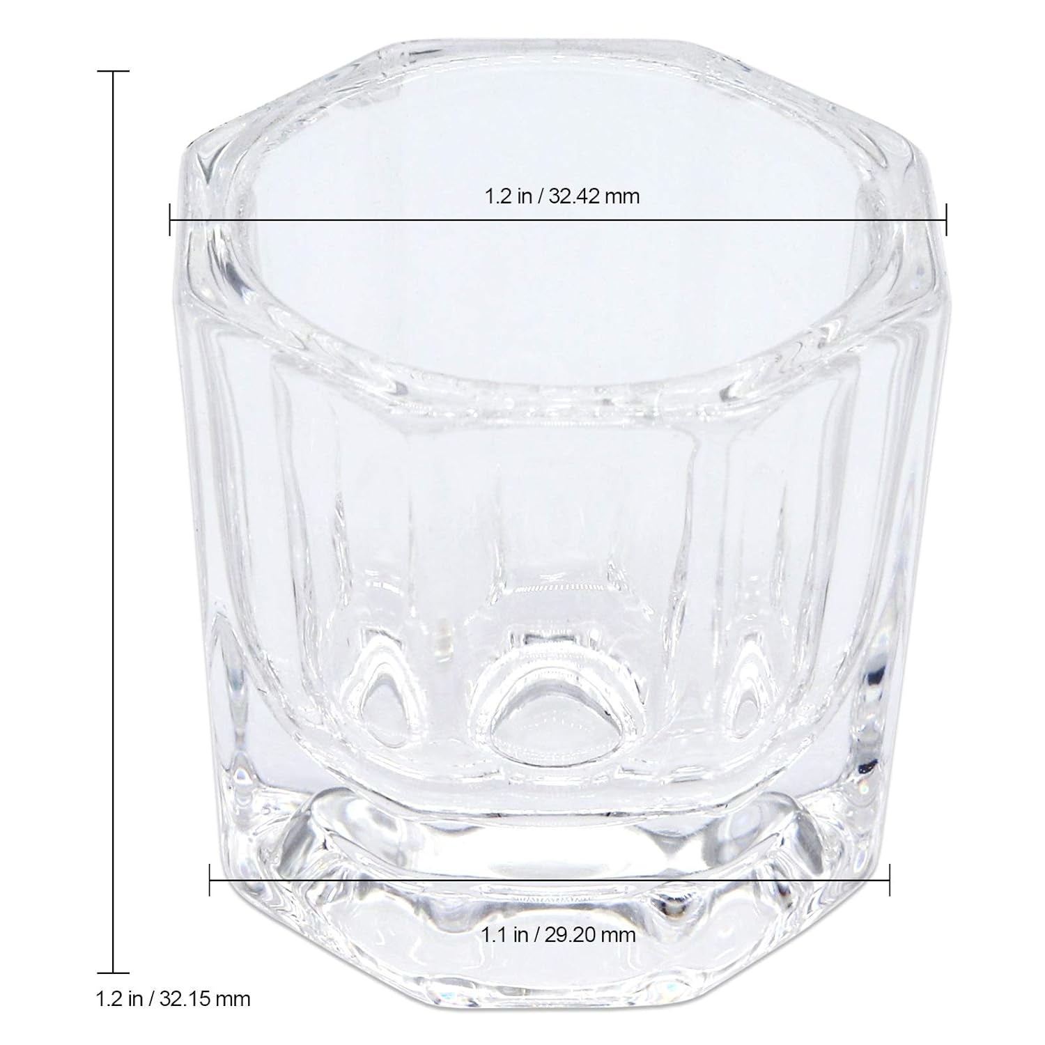 Crystal Glass Dappen Dish for Acrylic Nail Dip Powder, Monomer, and Nail Polish Remover (Octagon Shape W/Stainless Steel Lid, 4 Pieces)