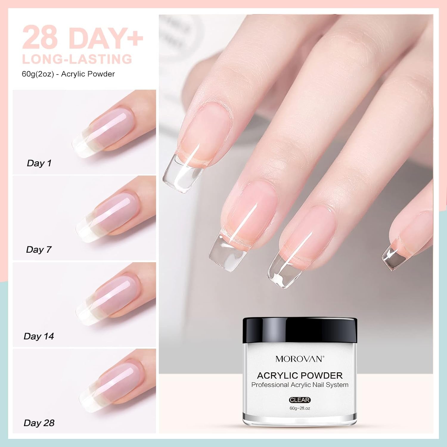 Acrylic Nail Powder Set: 4 Colors Clear Nude Pink White Acrylic Powder Colored Acrylic Nail Powder for Acrylic Nail Extension Carving